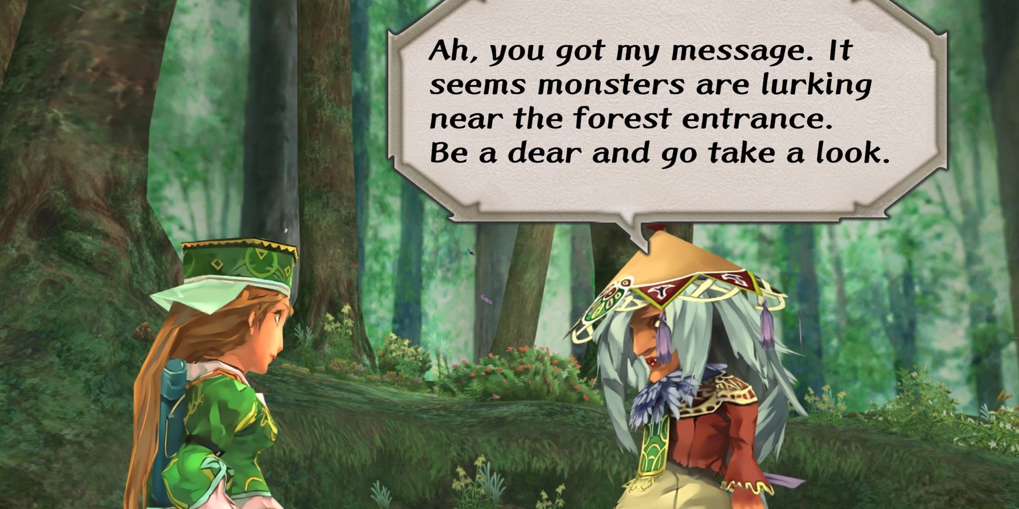 Claudia talking to Eule in the forest