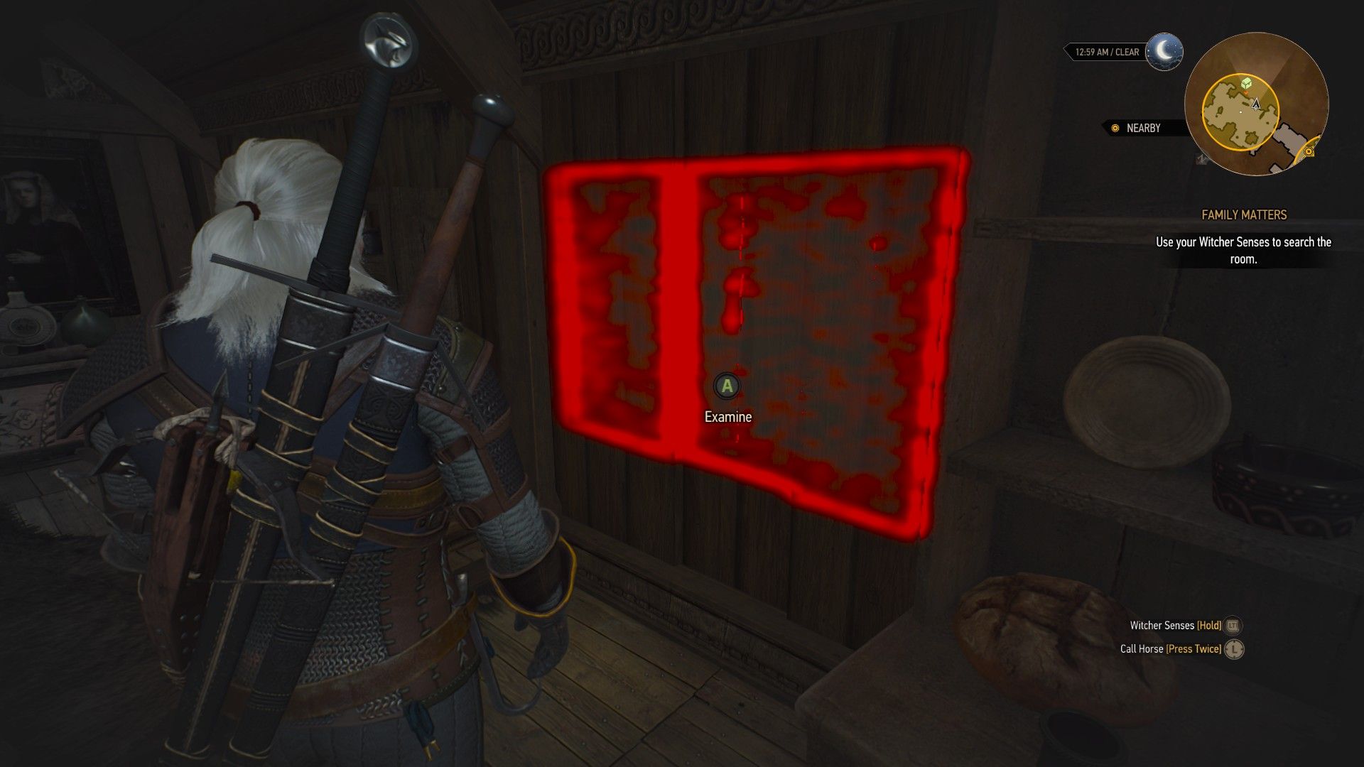 A screenshot showing a large section of a wall glowing red with an interaction prompt on it.