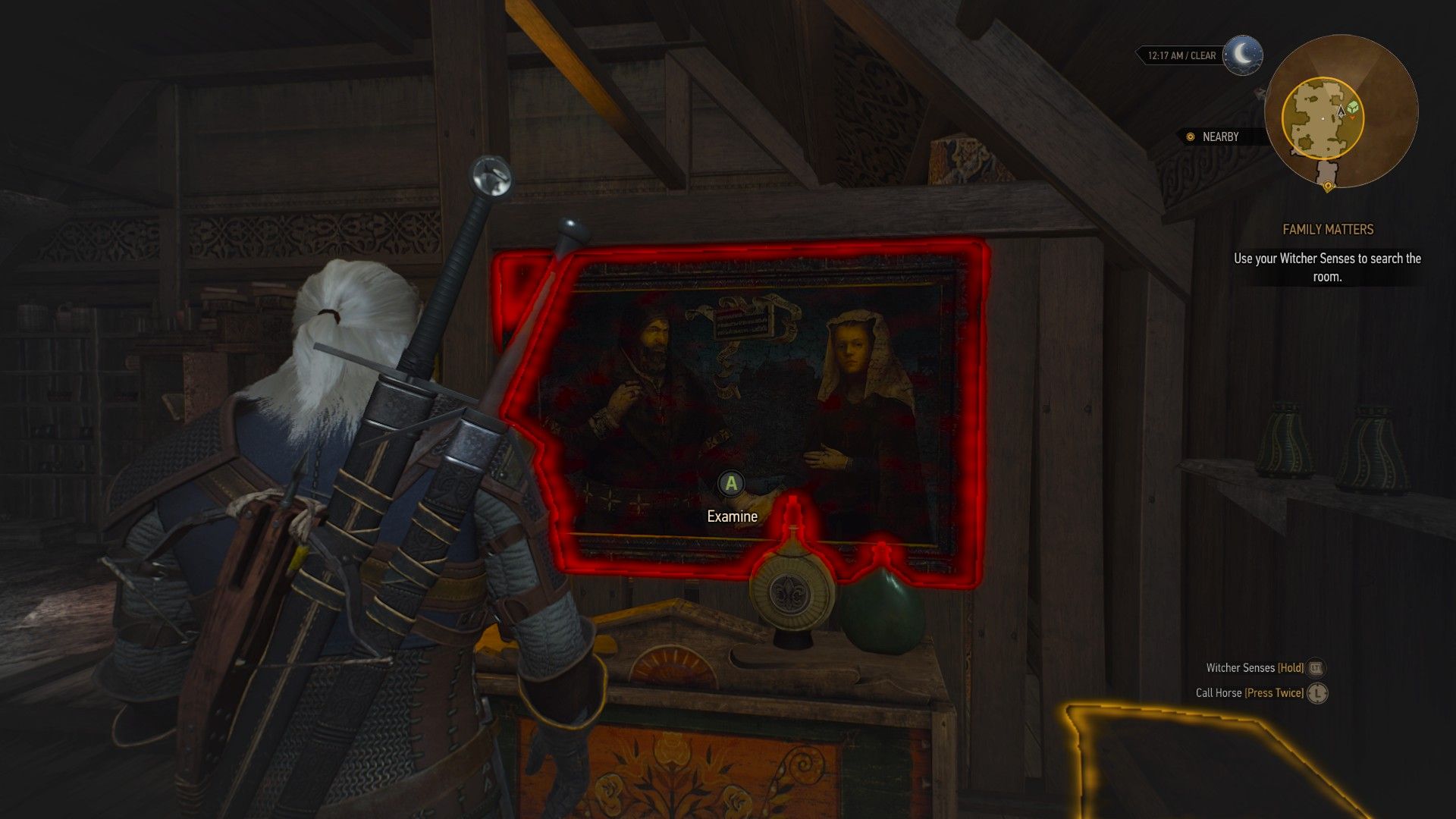 A screenshow showing a painting glowing red with an interaction prompt.