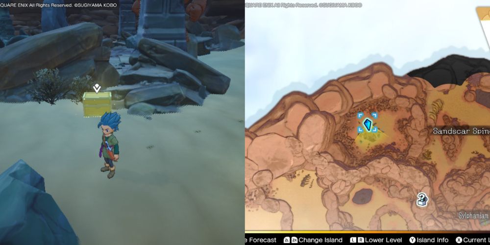 A chest hidden on the Maneland in Dragon Quest Treasures.
