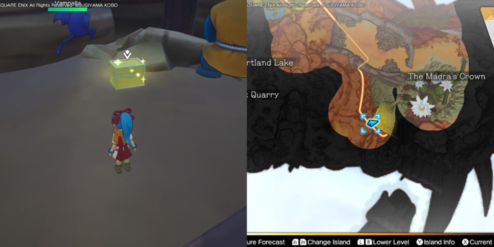 A chest hidden on the Maneland in Dragon Quest Treasures.