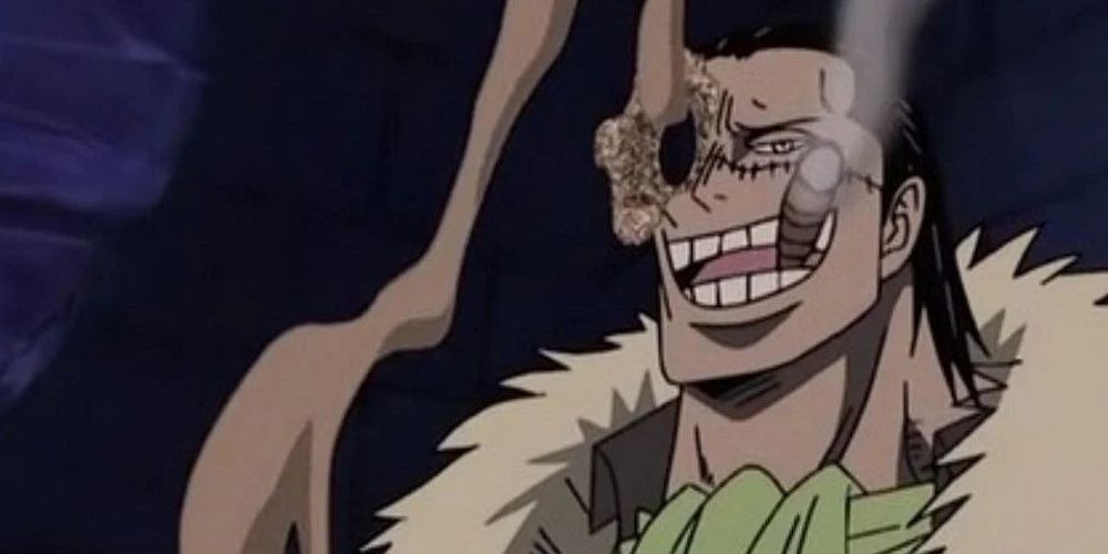 Crocodile, made of sand, smoking a cigar in the One Piece anime