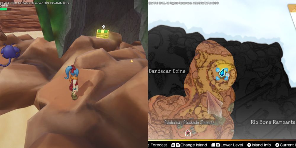 The green chest hidden on the Maneland in Dragon Quest Treasures.