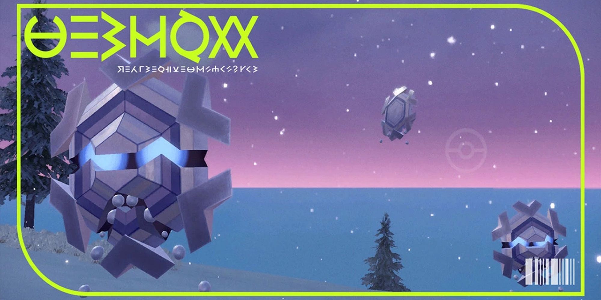 a Cryogonal floating in the snowy forest in its Pokedex picture from Pokemon Scarlet and Violet