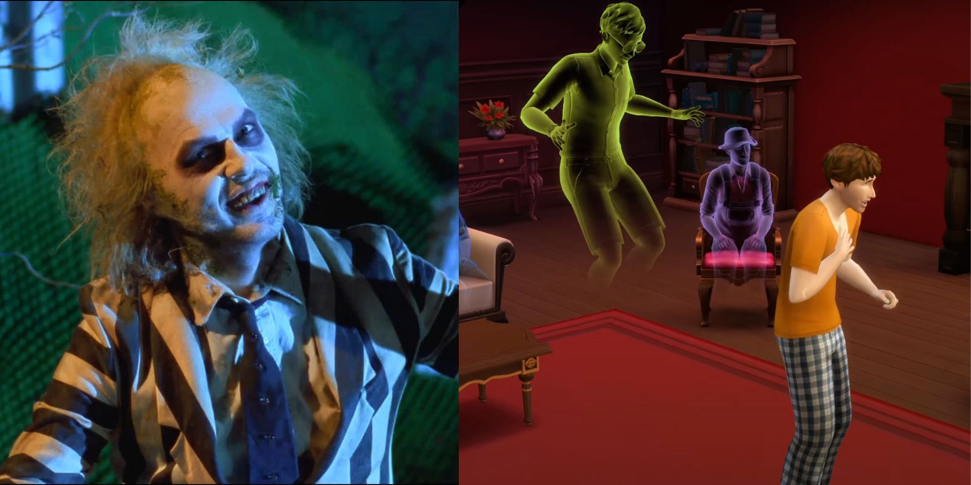Scene from Beetlejuice and Ghost Scaring Sim Character