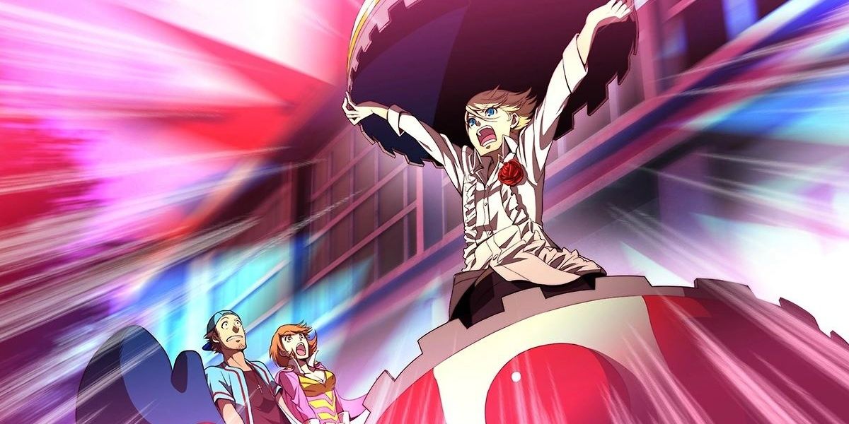 Teddie emerges from his costume in front of Yukari and Junpei in Persona 4 Ultimax