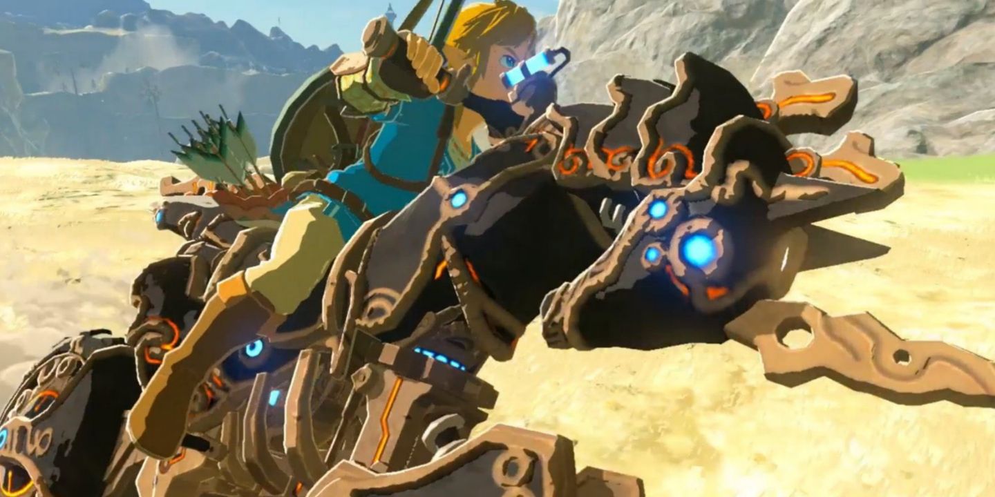 Link riding the Master Cycle Zero in Breath of the Wild.