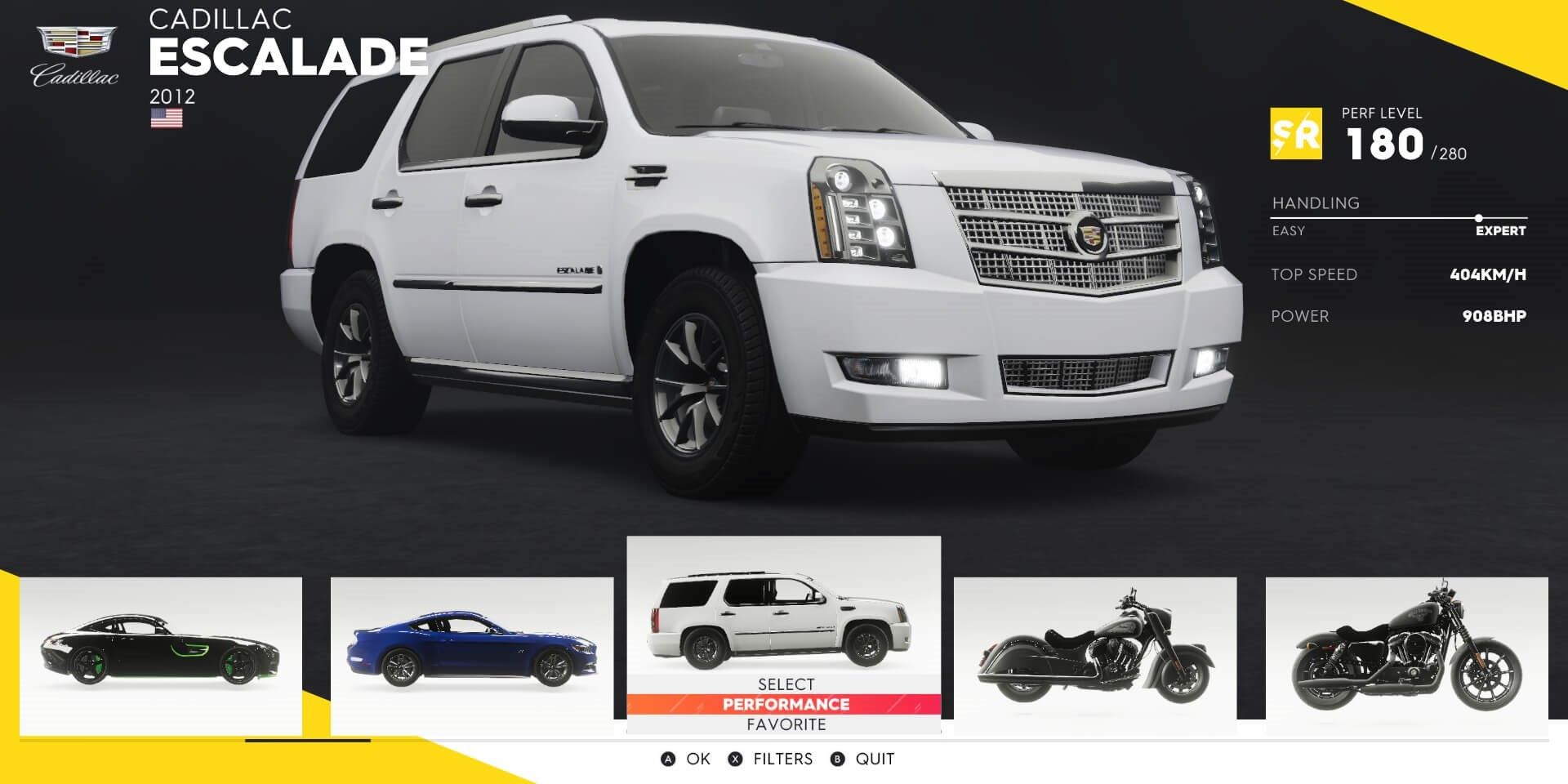 Cadillac Escalade The Crew 2 Selection menu