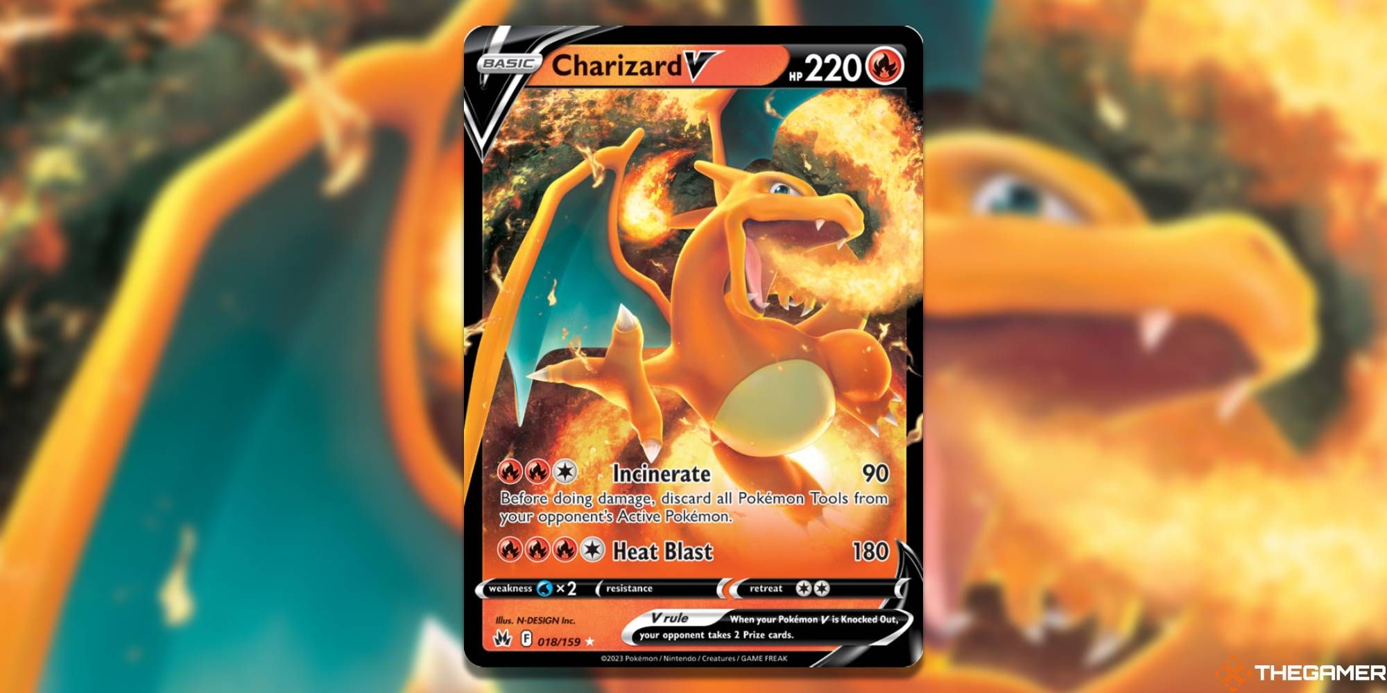 Pokemon TCG: Charizard V from Crown Zenith, with blurred background
