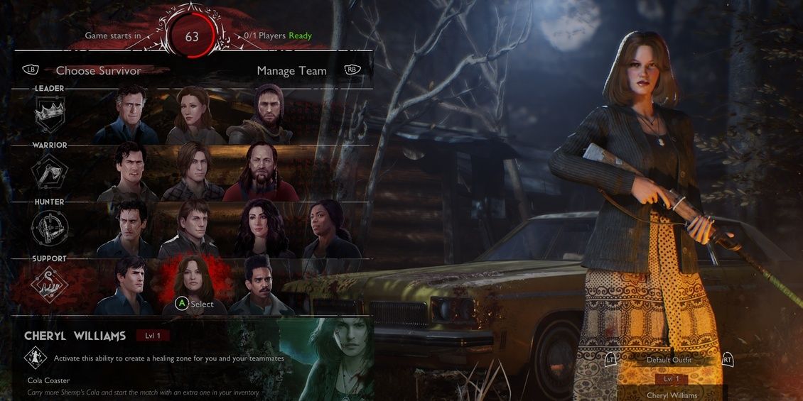 Cheryl from Evil Dead holding a shotgun in the character select screen