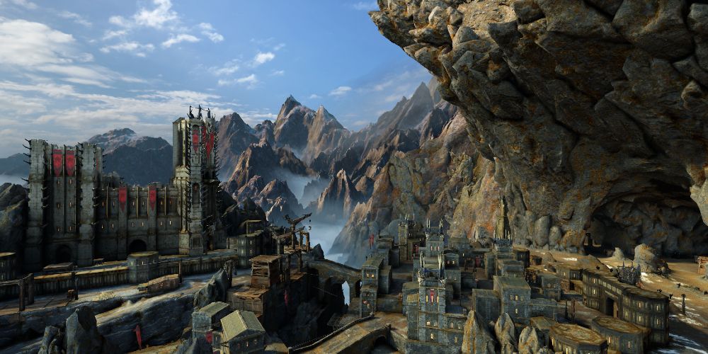 Cirith Ungol is a mixture between man-made structures and natural rock formations.