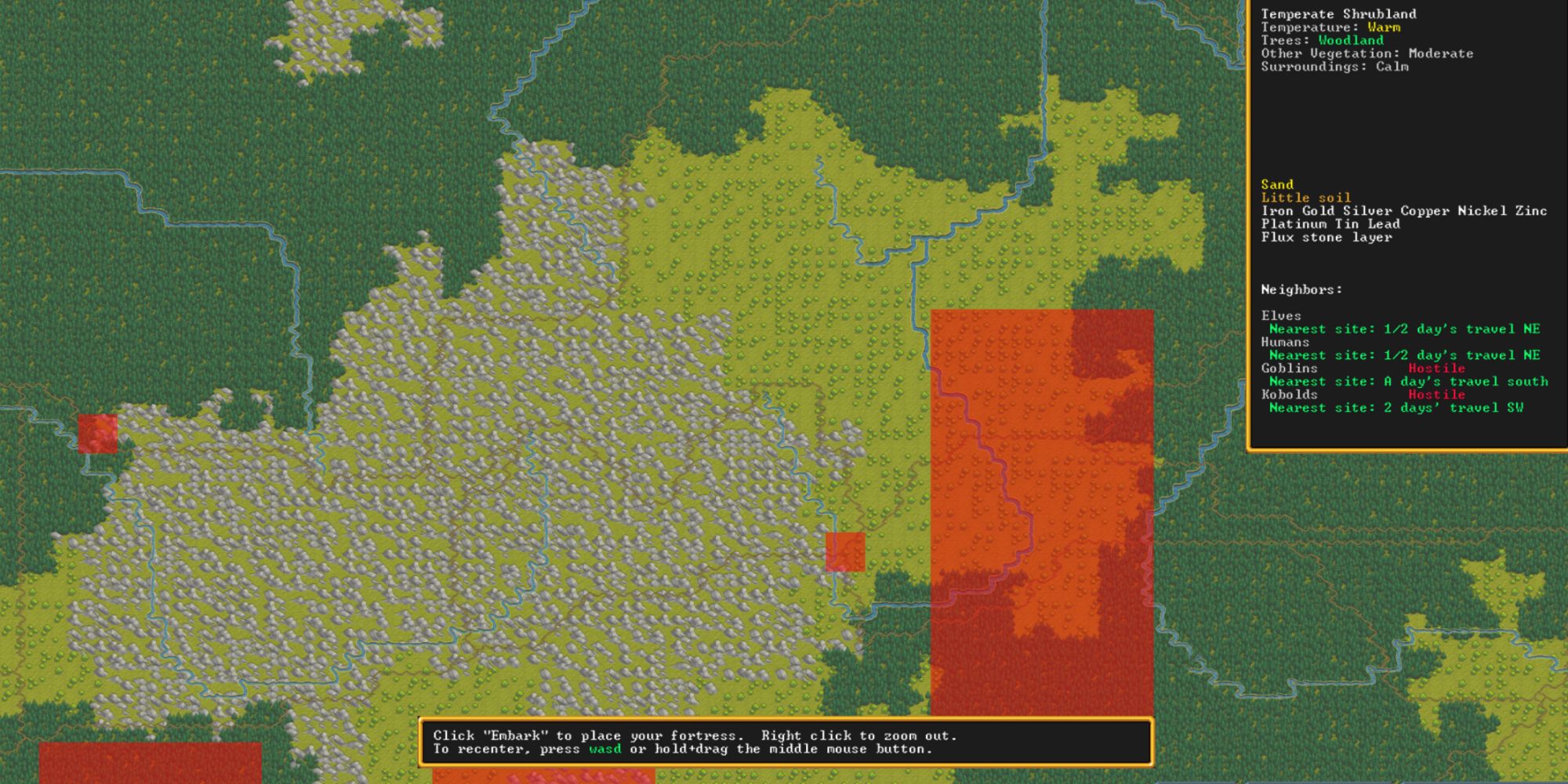 dwarf fortress calm surroundings starting location