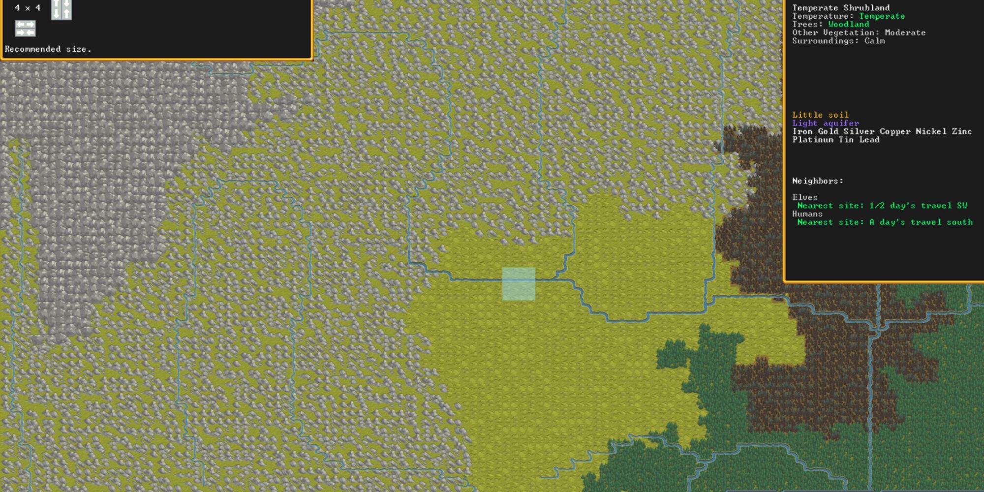 dwarf fortress  starting location with a river