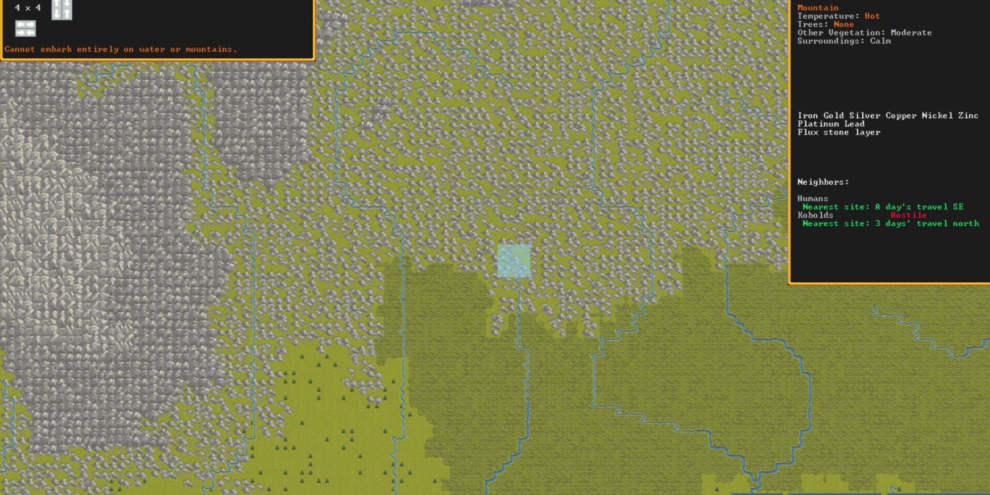 dwarf fortress mountainous starting location with no aquifer