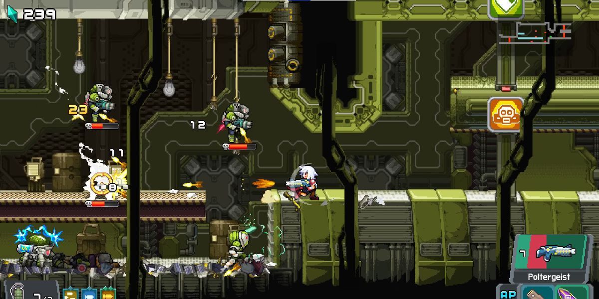 Critadel gameplay screenshot of Nox firing weapon at flying enemies 