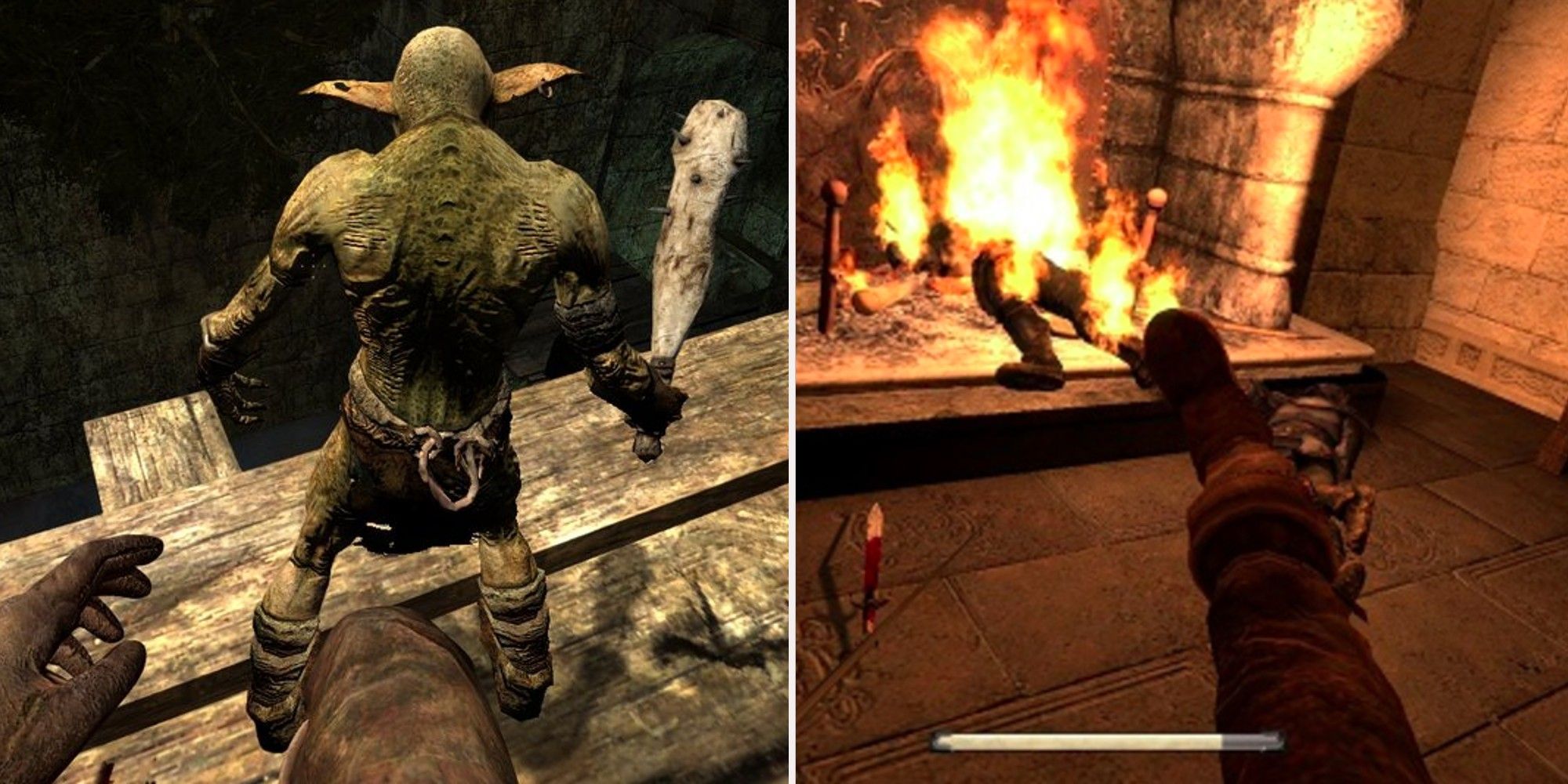 Dark Messiah of Might and Magic - Lining up a kick of a ledge and kicking someone into a fire