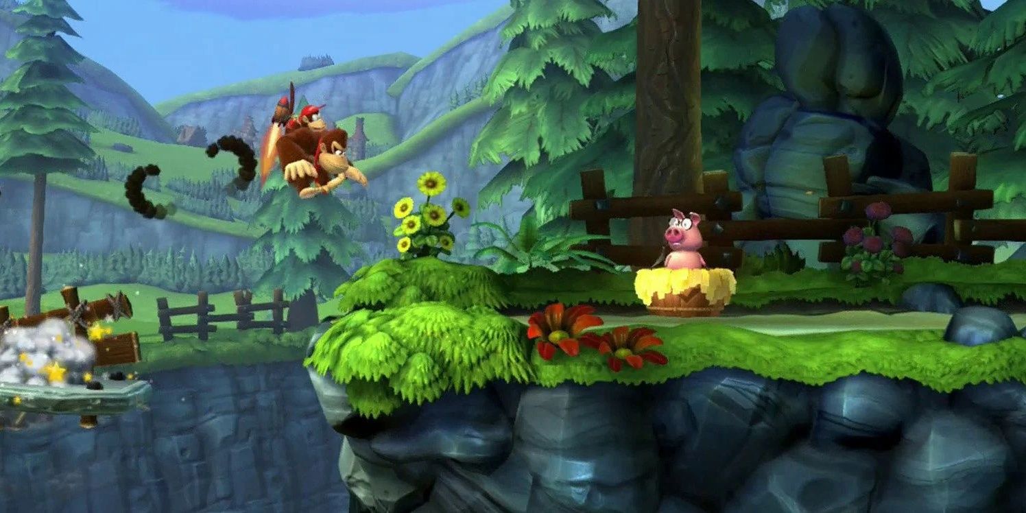 Donkey Kong and Diddy Kong jumping in Donkey Kong Country Topical Freeze
