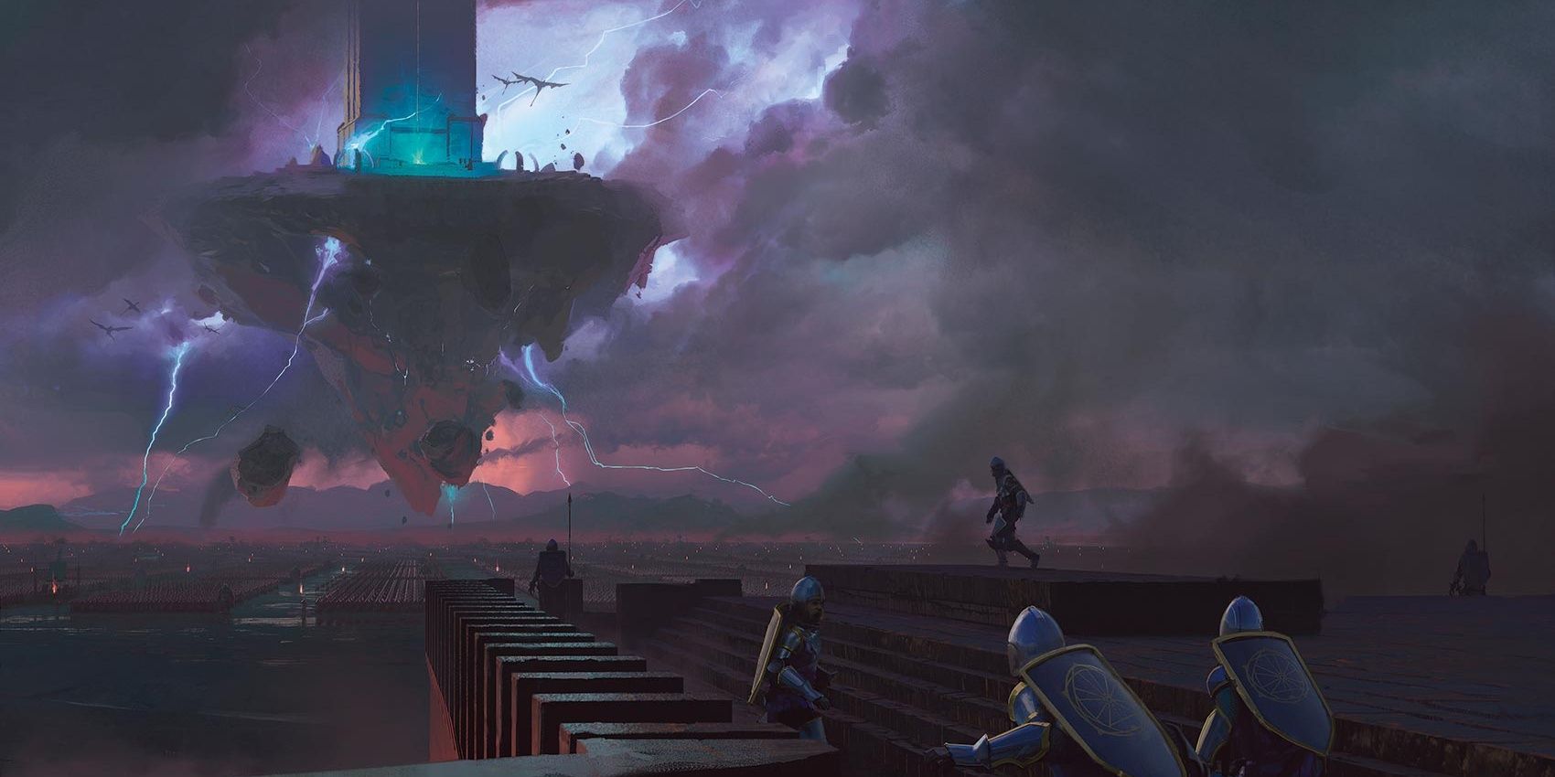 flying citadel approaches city walls and guard