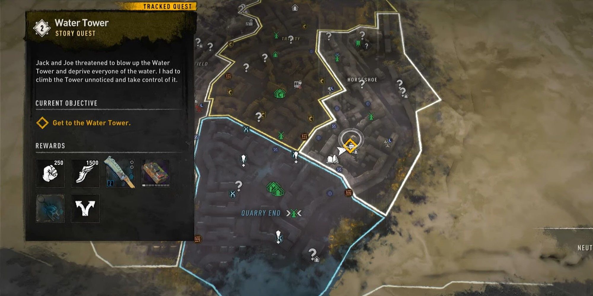 Dying Light 2 Water Tower Main Quest Location on Map.