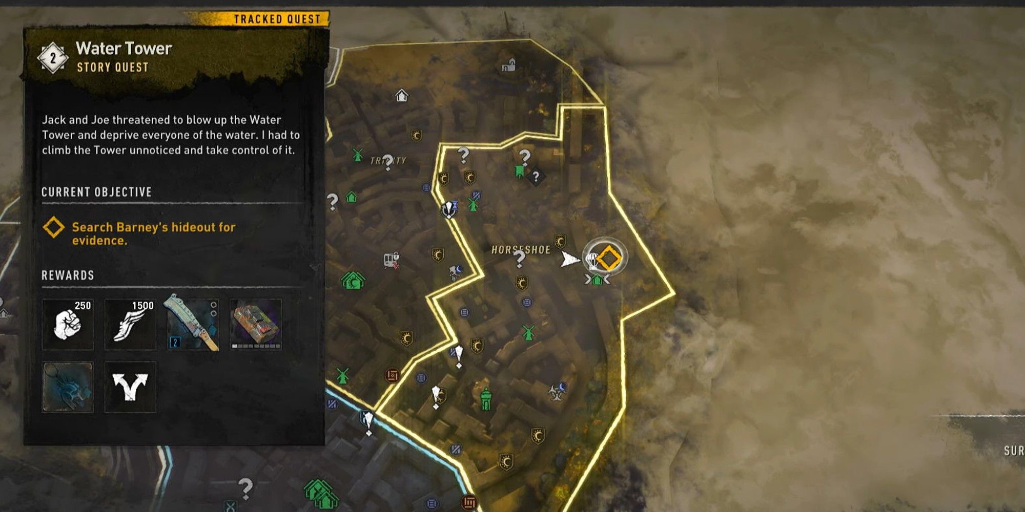 Dying Light 2 Water Tower Quest Barney's Hideout Location on Map.
