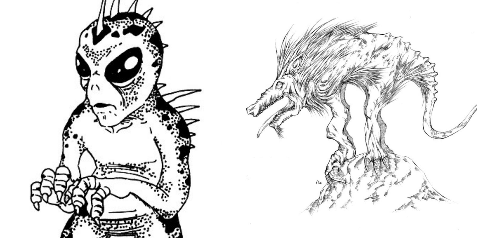 Split image screenshots of the reptile and canine interpretations of the Chupacabra.