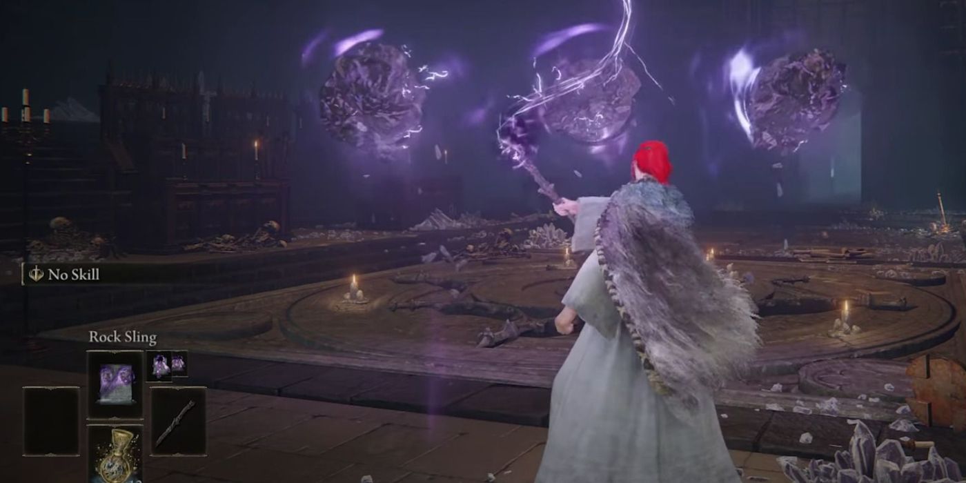 Elden Ring rock sling spell in action