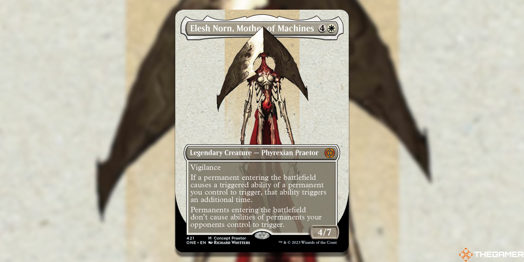 The card Elesh Norn, Mother of Machines from Magic: The Gathering.