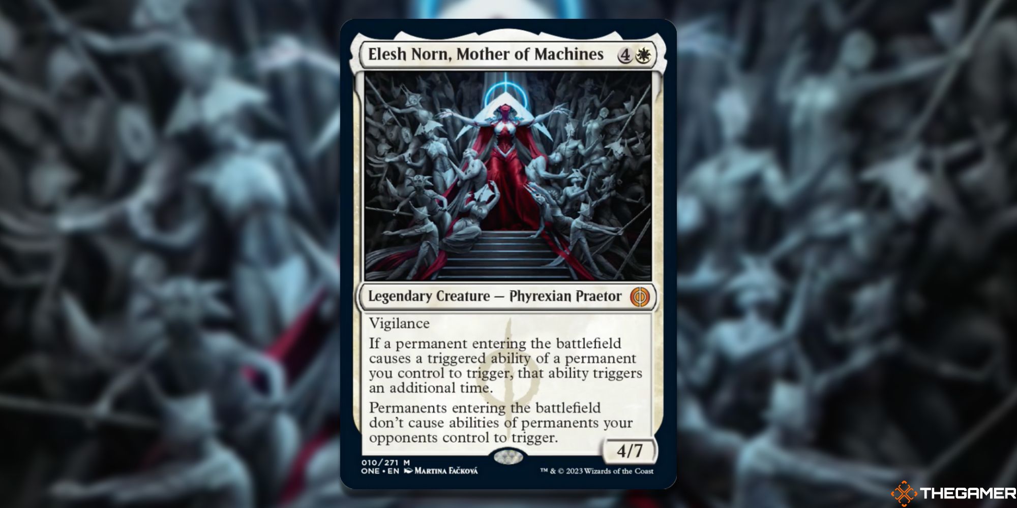 Image of the Elesh Norn, Mother of Machines card in Magic: The Gathering, with art by Martina Fačková