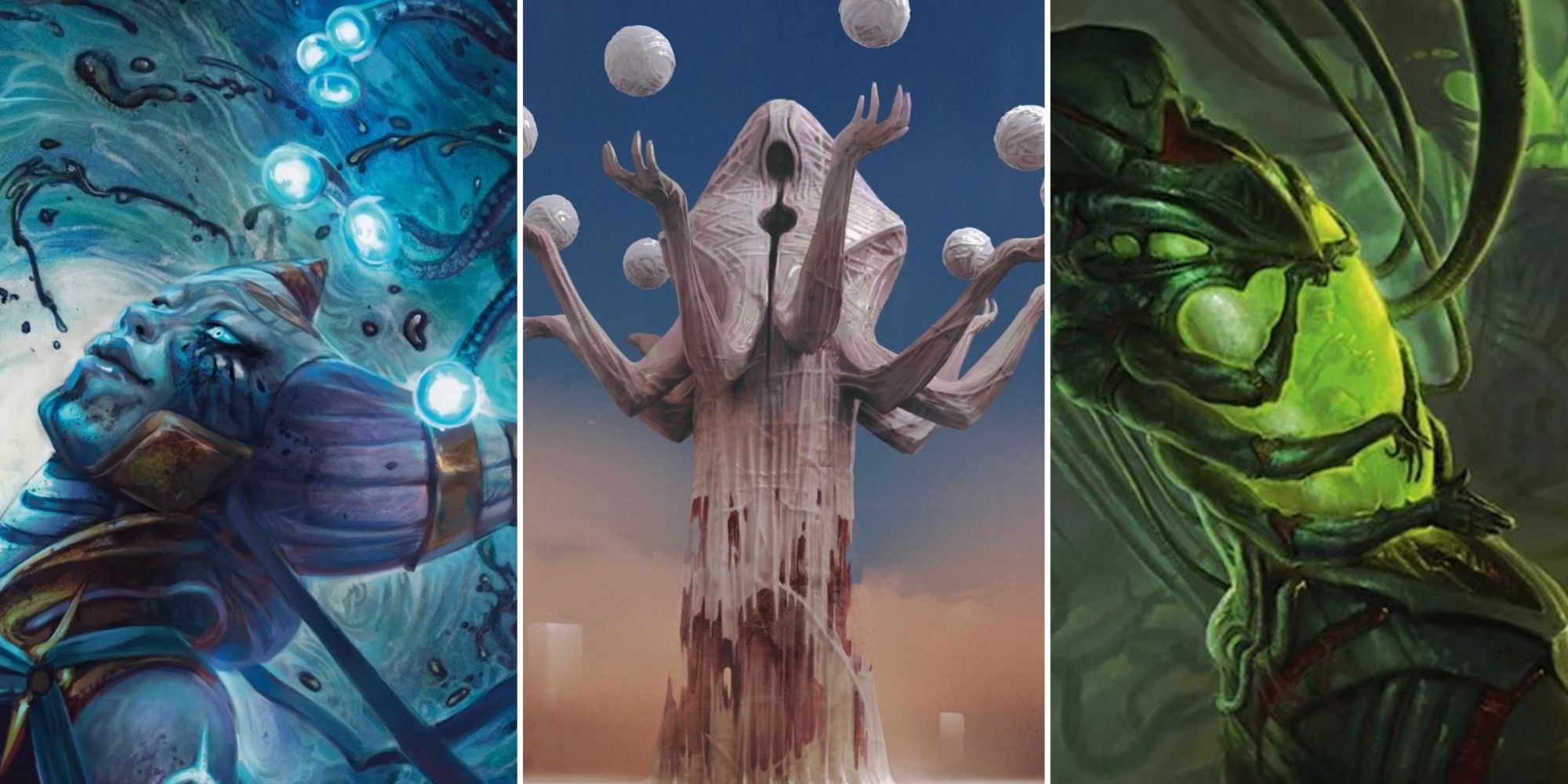 Artwork from three different artifact cards from the Magic: The Gathering expansion Phyrexia: All Will Be One.
