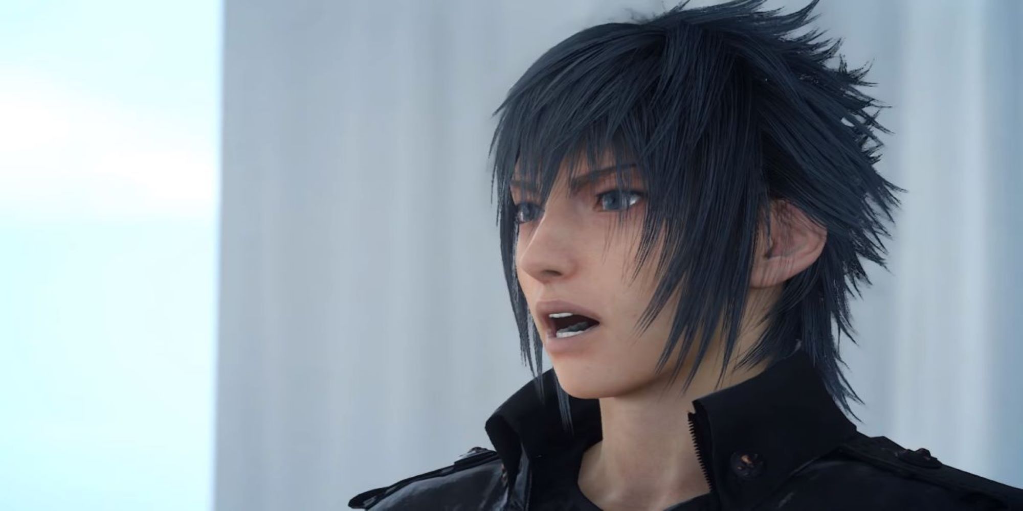 A close-up of Noctis from Final Fantasy 15, staring open-mouthed