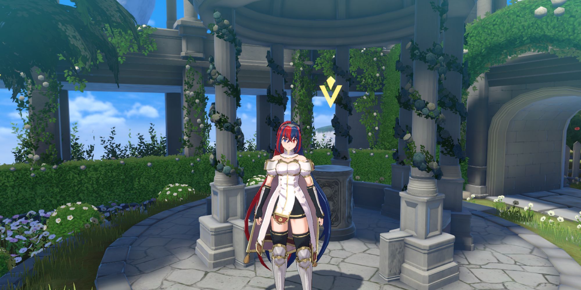Fire Emblem Engage - Alear stands in front of the Amiibo Gazebo