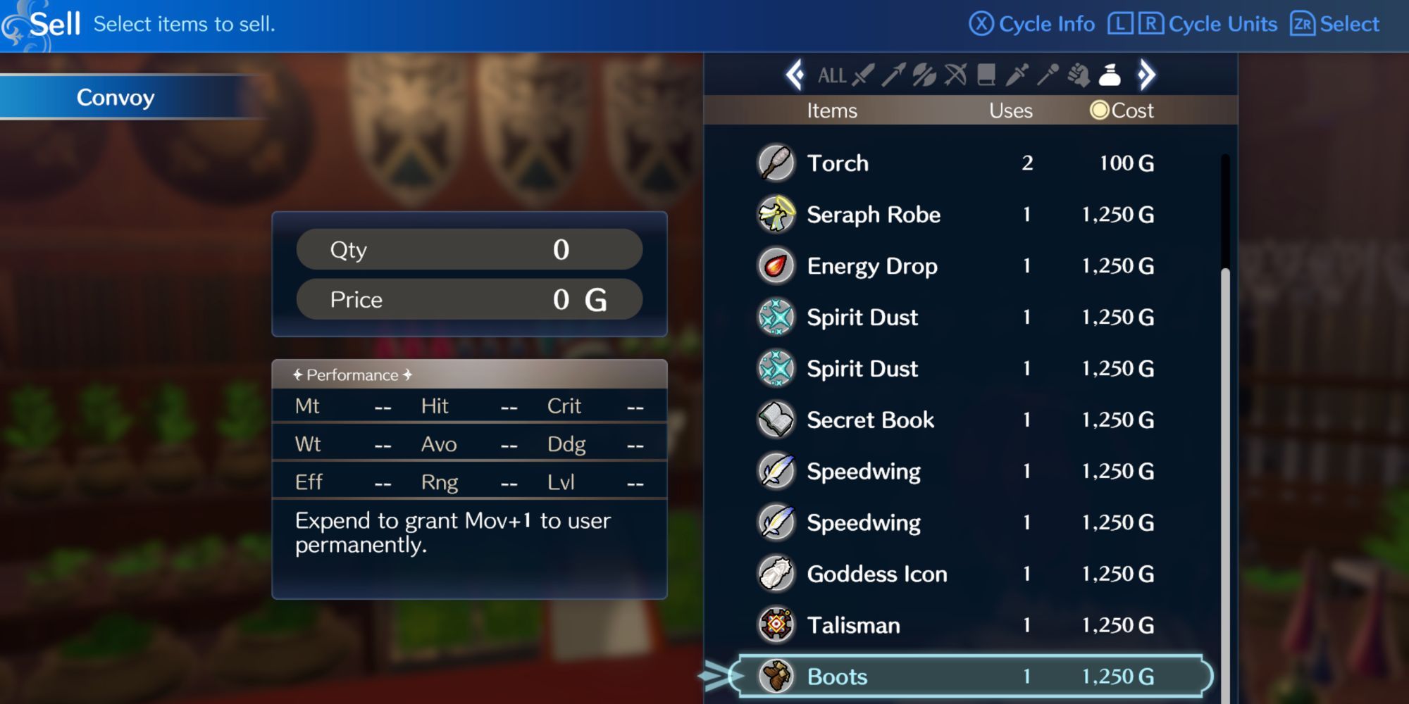 Fire Emblem Engage - Boots item in the convoy