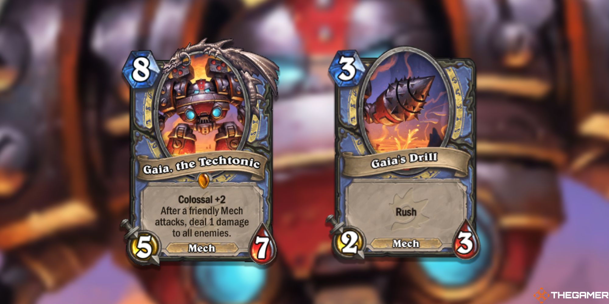 Gaia, the Techtonic and Gaia's Drill Hearthstone Cards
