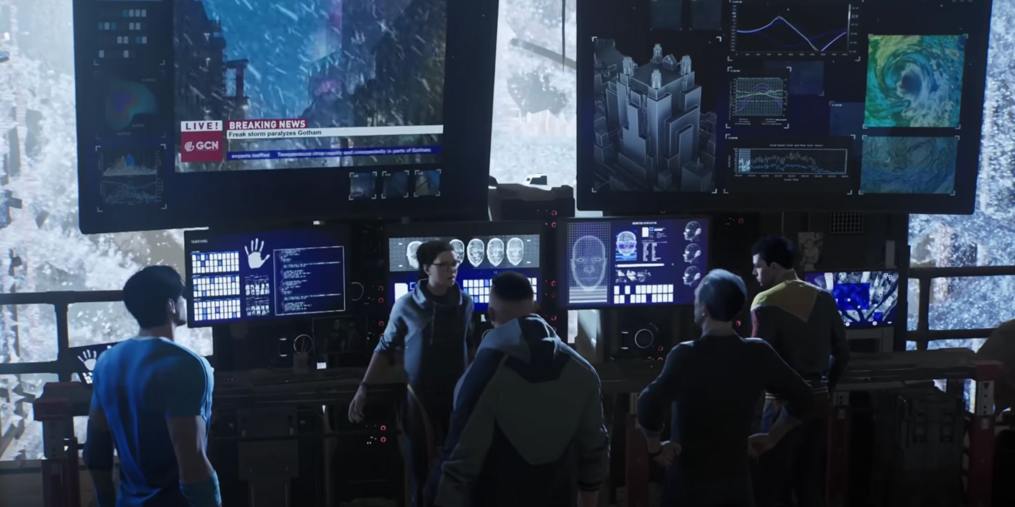 gotham knights team meets in the belfry to talk about mister freeze