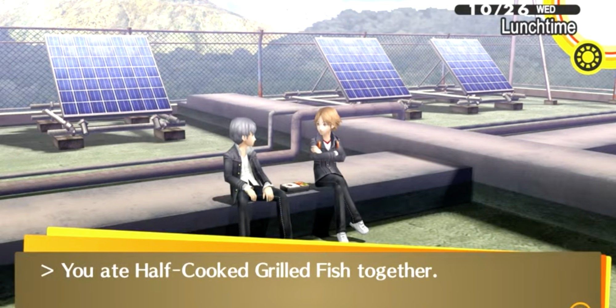 Yu and a classmate share inedible Half-Cooked Grilled Fish - Persona 4