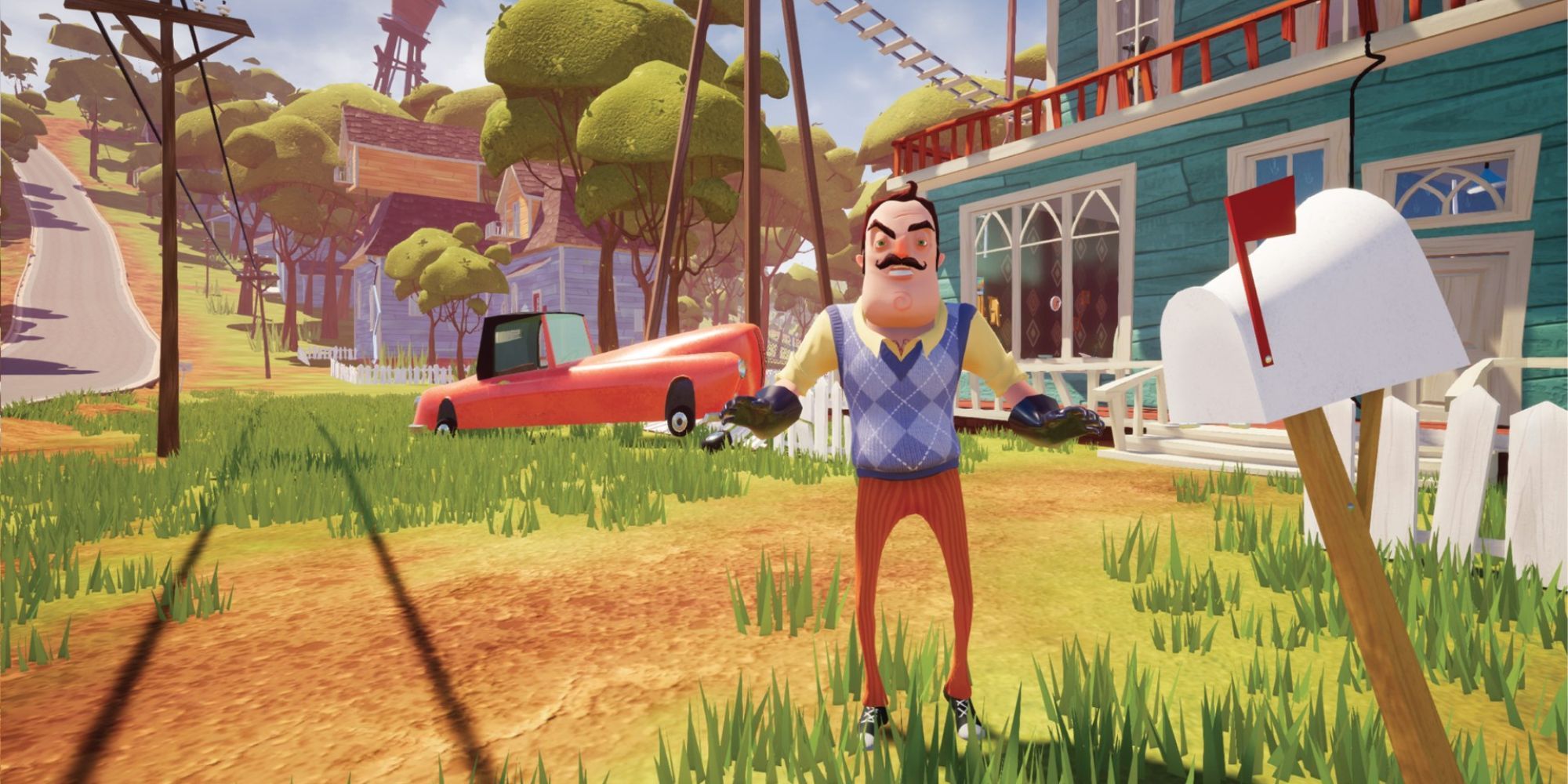 Hello Neighbor neighbor standing menacingly in front of house