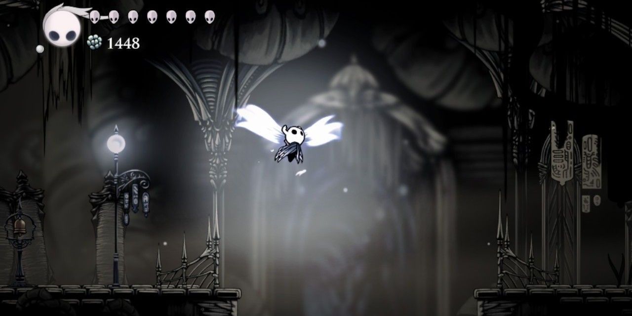 The Knight performing a Double Jump in Hollow Knight