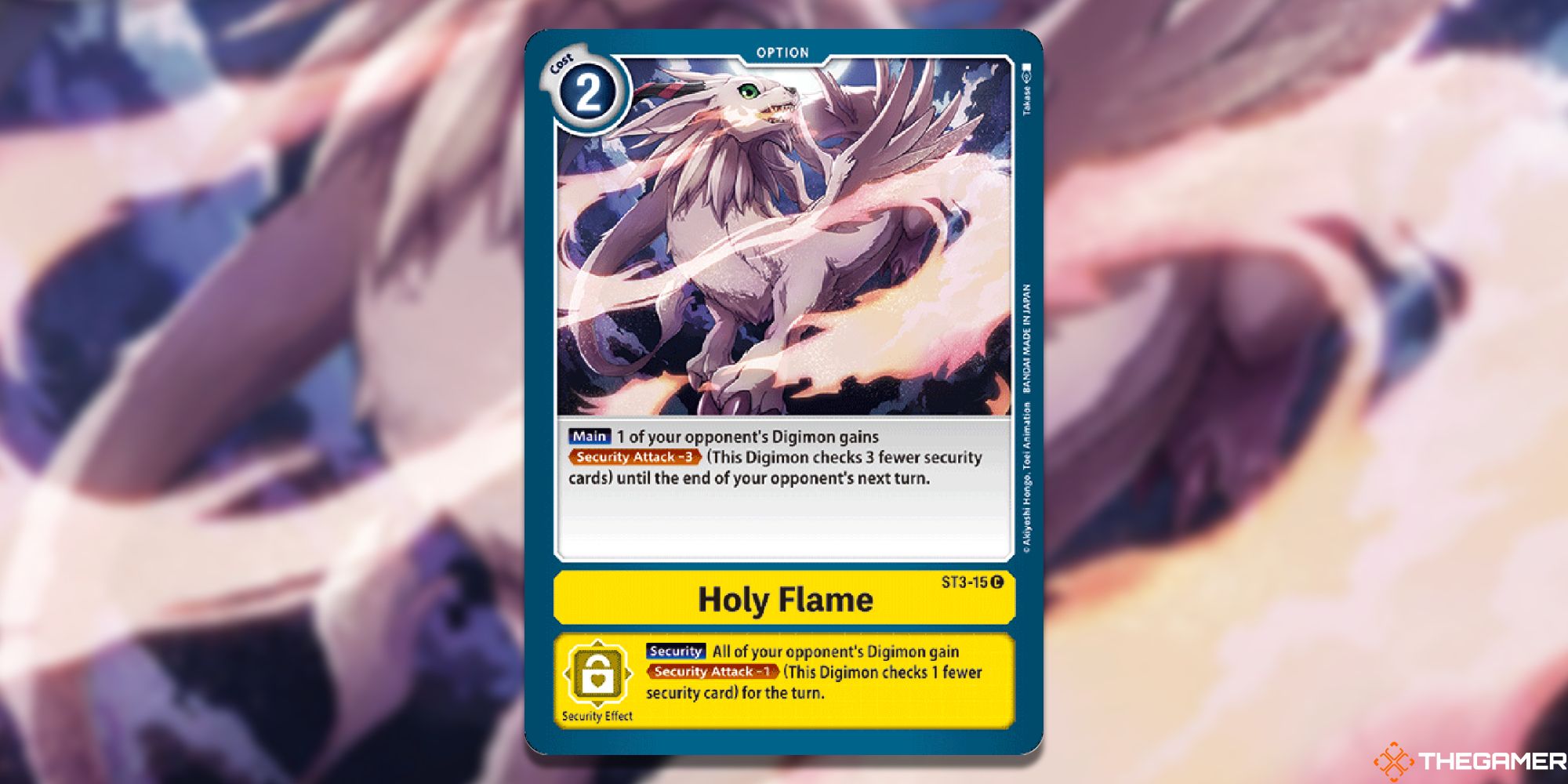 An image of the Holy Flame card from Digimon Card Game. 
