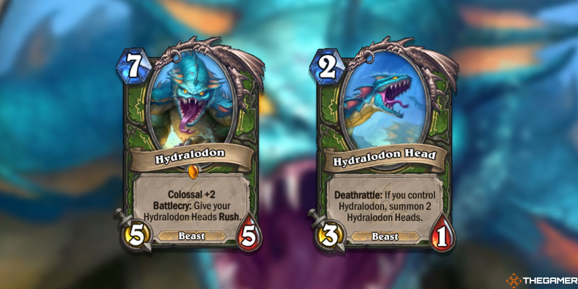 Hydralodon and Hydralodon's Head Hearthstone Cards