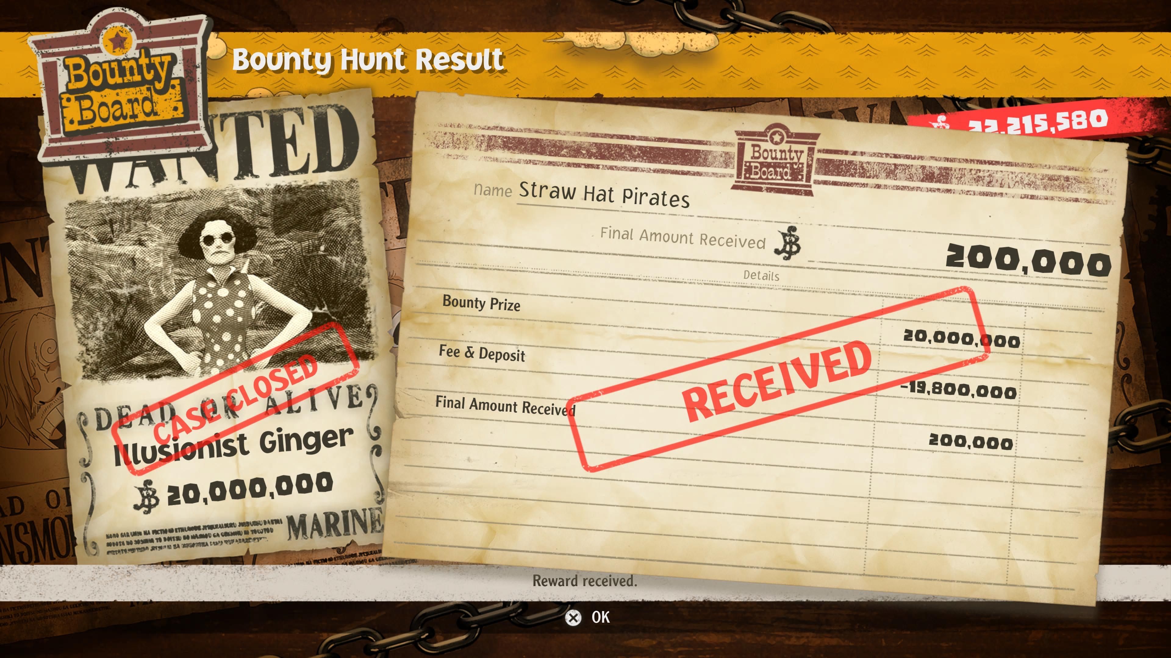 One Piece Odyssey bounty poster showing reward