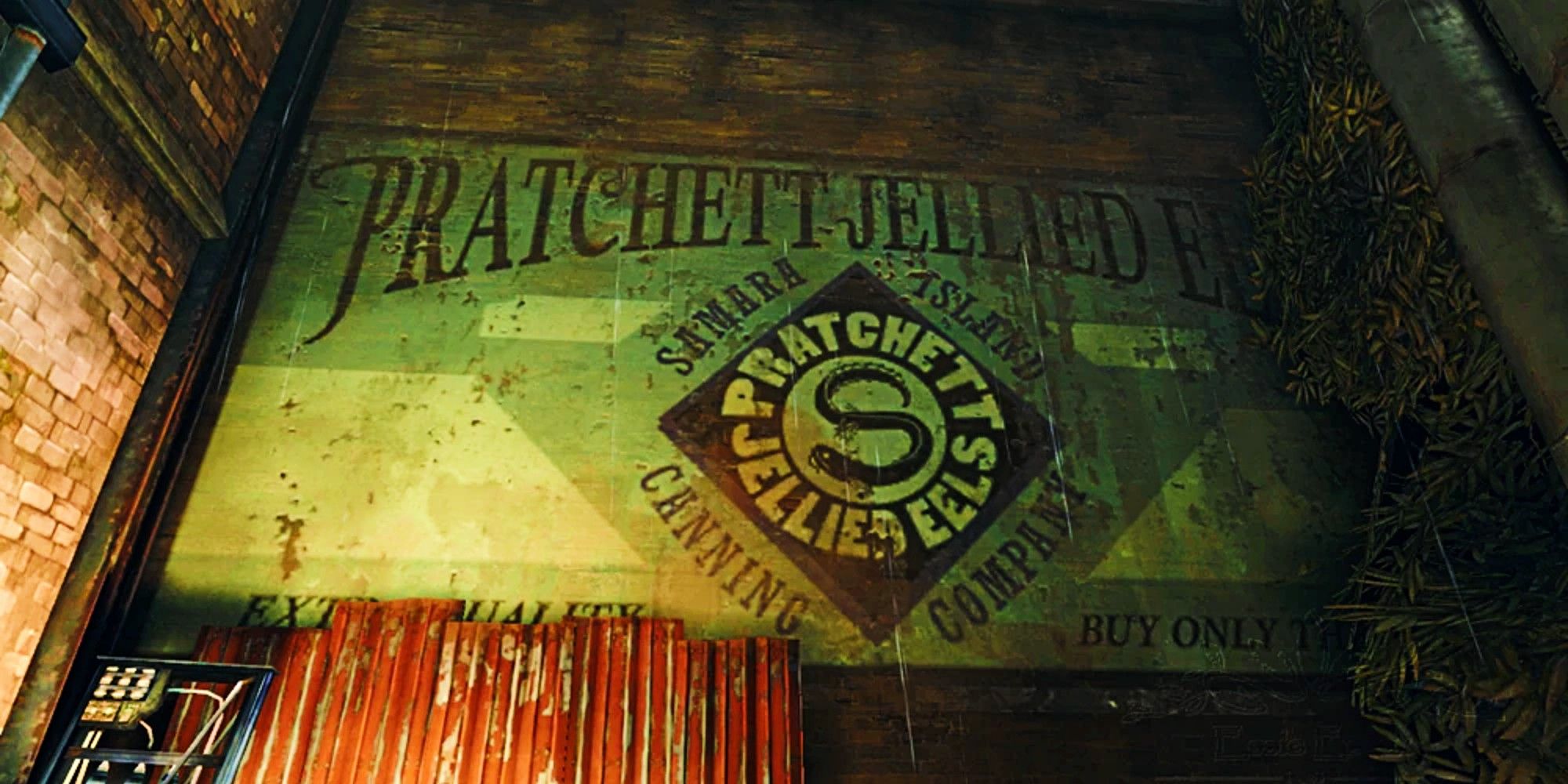 A sign advertising Jellied Eels on the wall of Dishonored