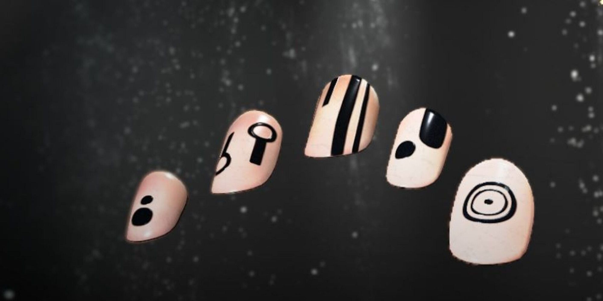 Jet Nails in Forspoken are pink nails with black circular symbols across them