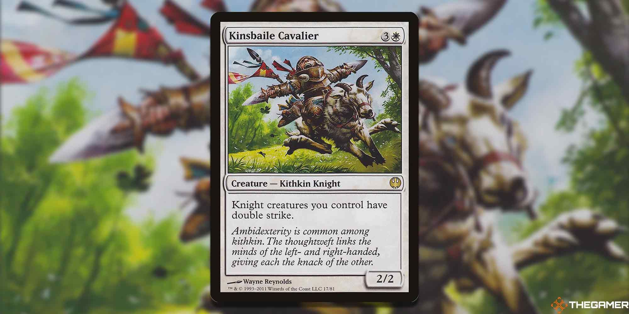 Image of Kinsbaile Cavalier card from Magic: the Gathering, featuring art by Wayne Reynolds
