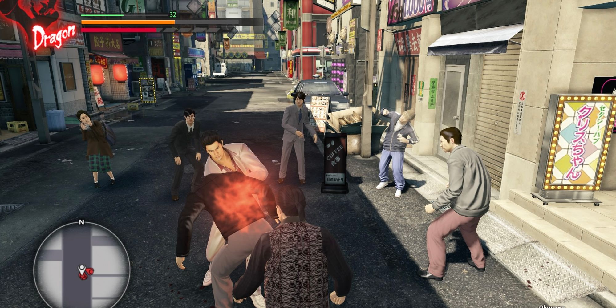kiryu fighting a bunch of enemies in yakuza 0