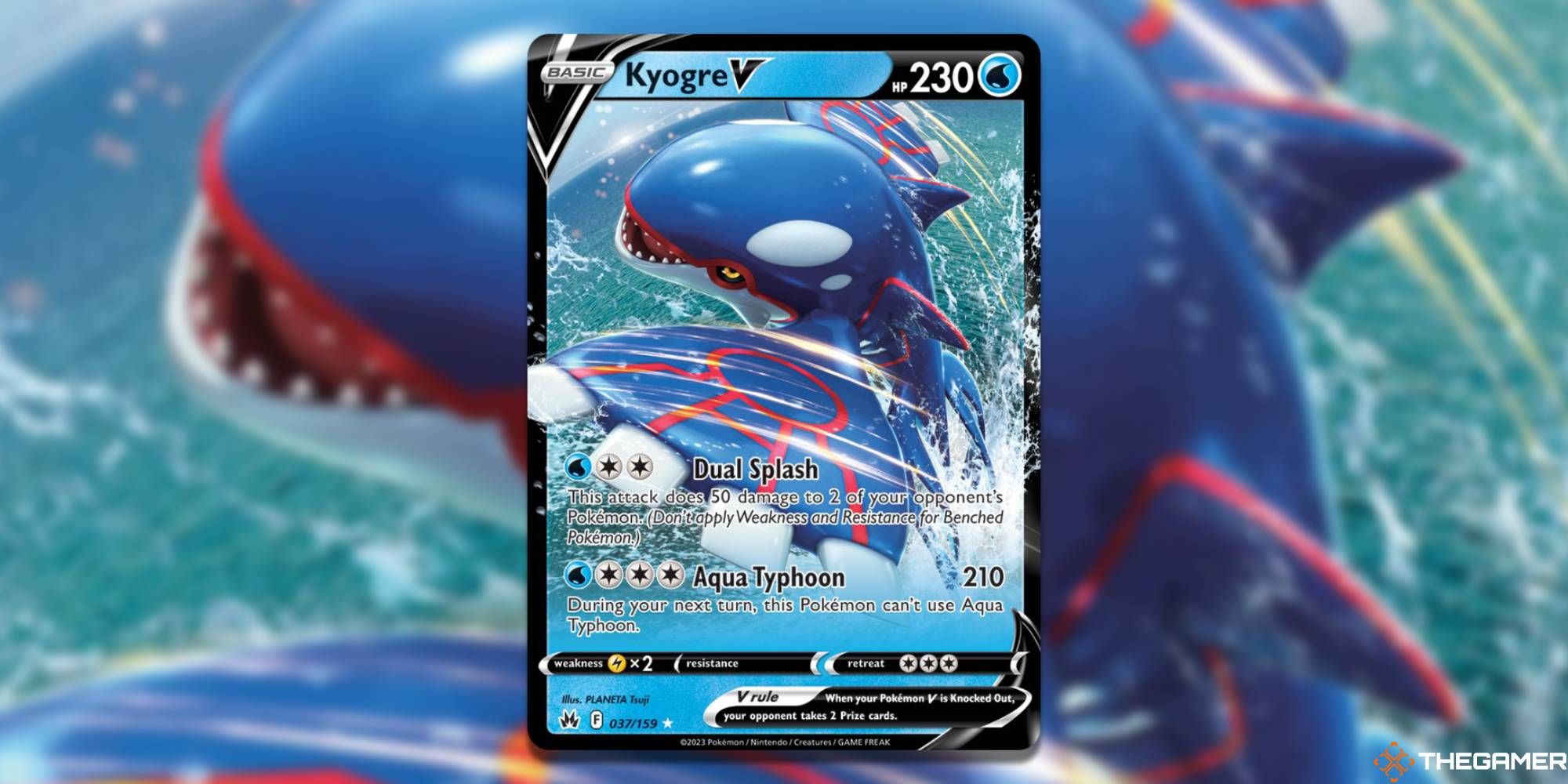 Pokemon TCG: Kyogre V from Crown Zenith, with blurred background