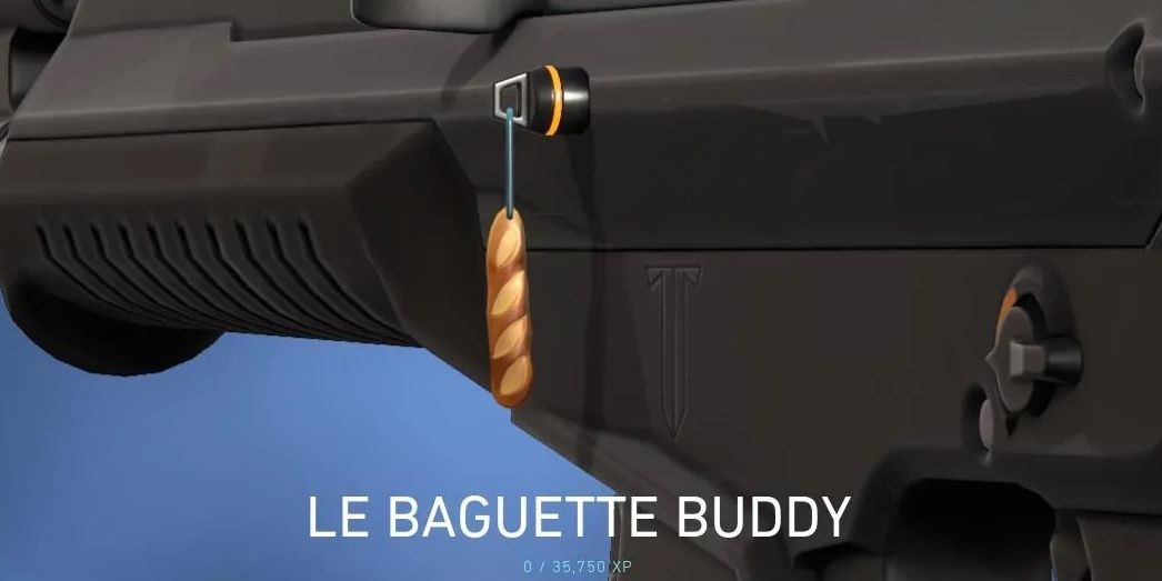 Le Baguette gun buddy attached to a Vandal in Valorant