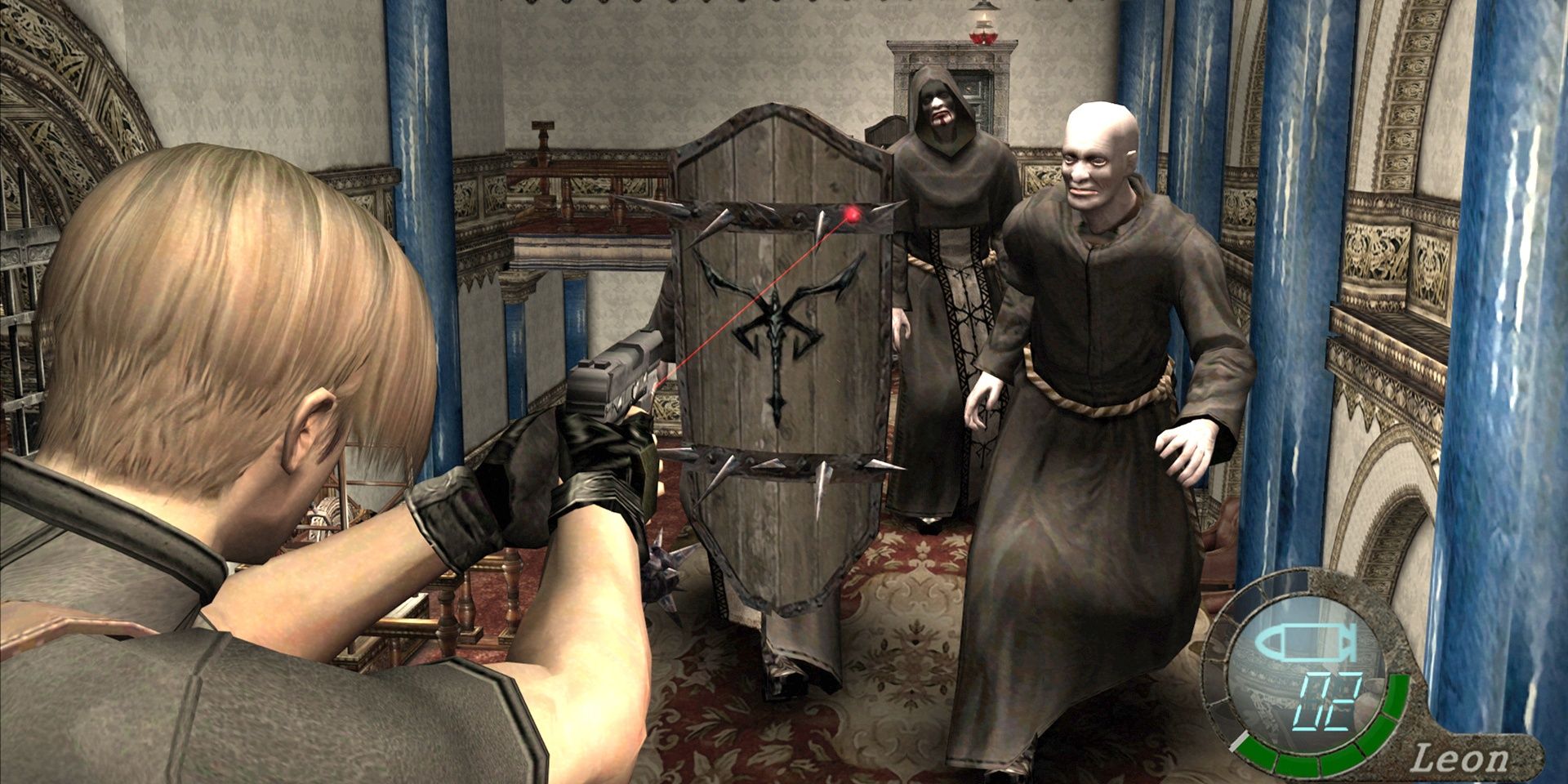 Leon shooting in Resident Evil 4