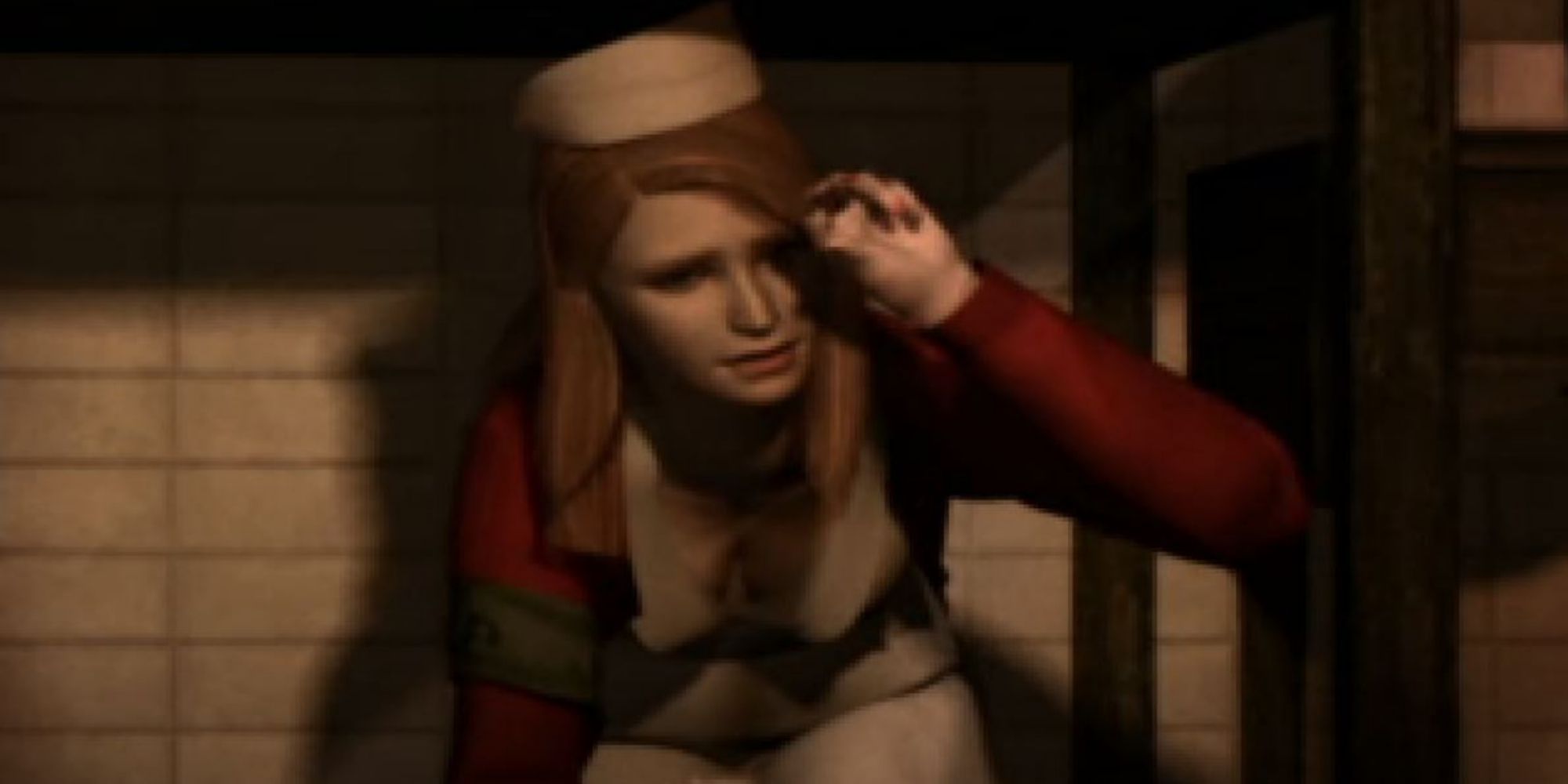 Lisa Garland emerging from under a table in Silent Hill.