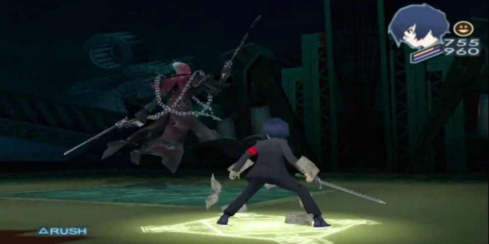 Male protagonist fighting The Reaper solo in Persona 3 Portable
