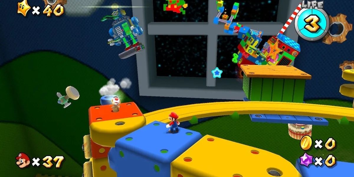 Mario jumping on blocks in Super Mario Galaxy